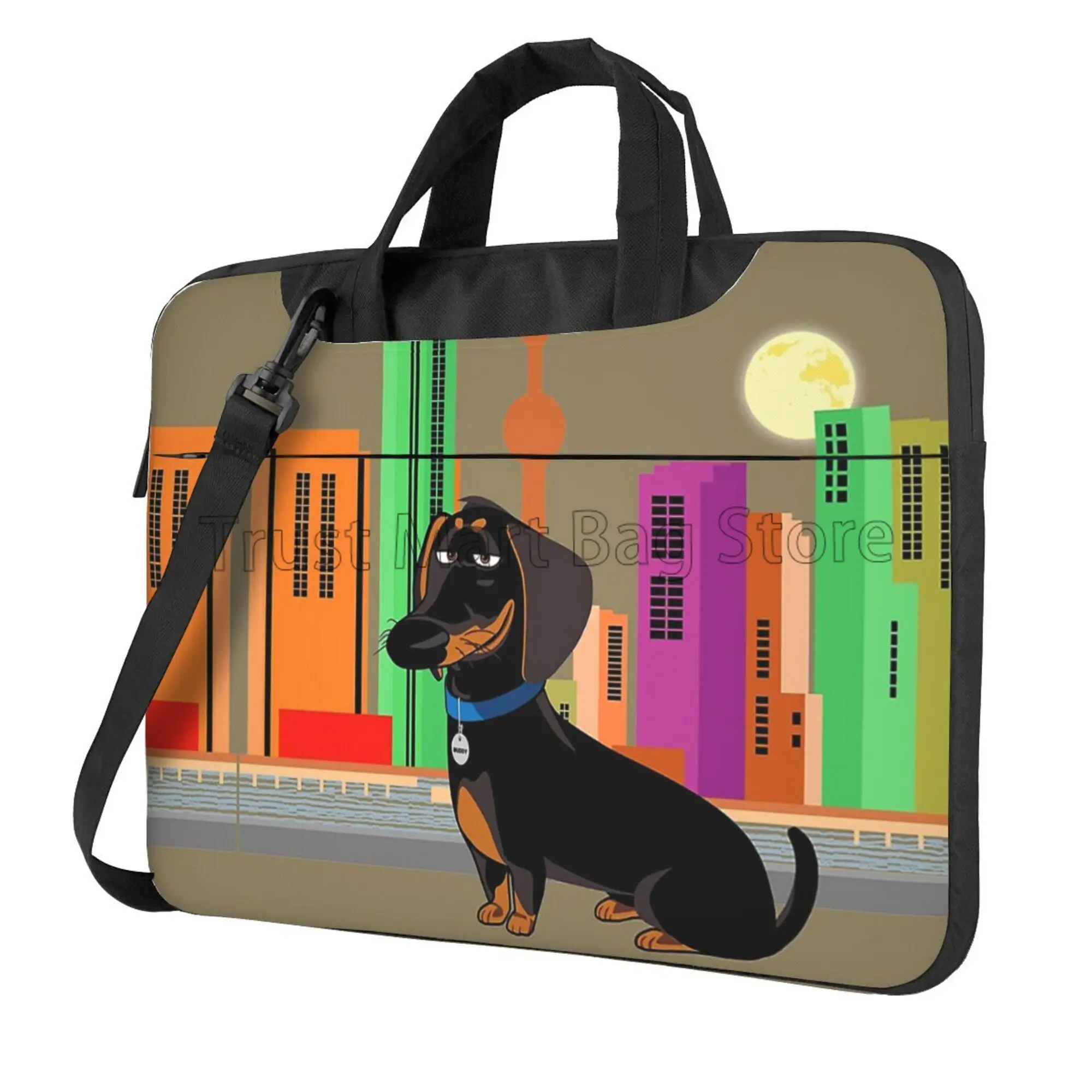 Tablet Shoulder Bag - Cute Dachshund Print Laptop Carrying Bag