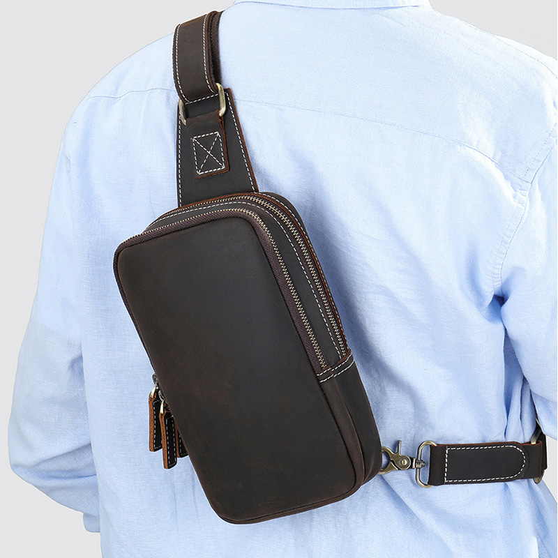 Genuine Leather Men's Chest Ba - Tablet Shoulder Bag ulasan dan harga