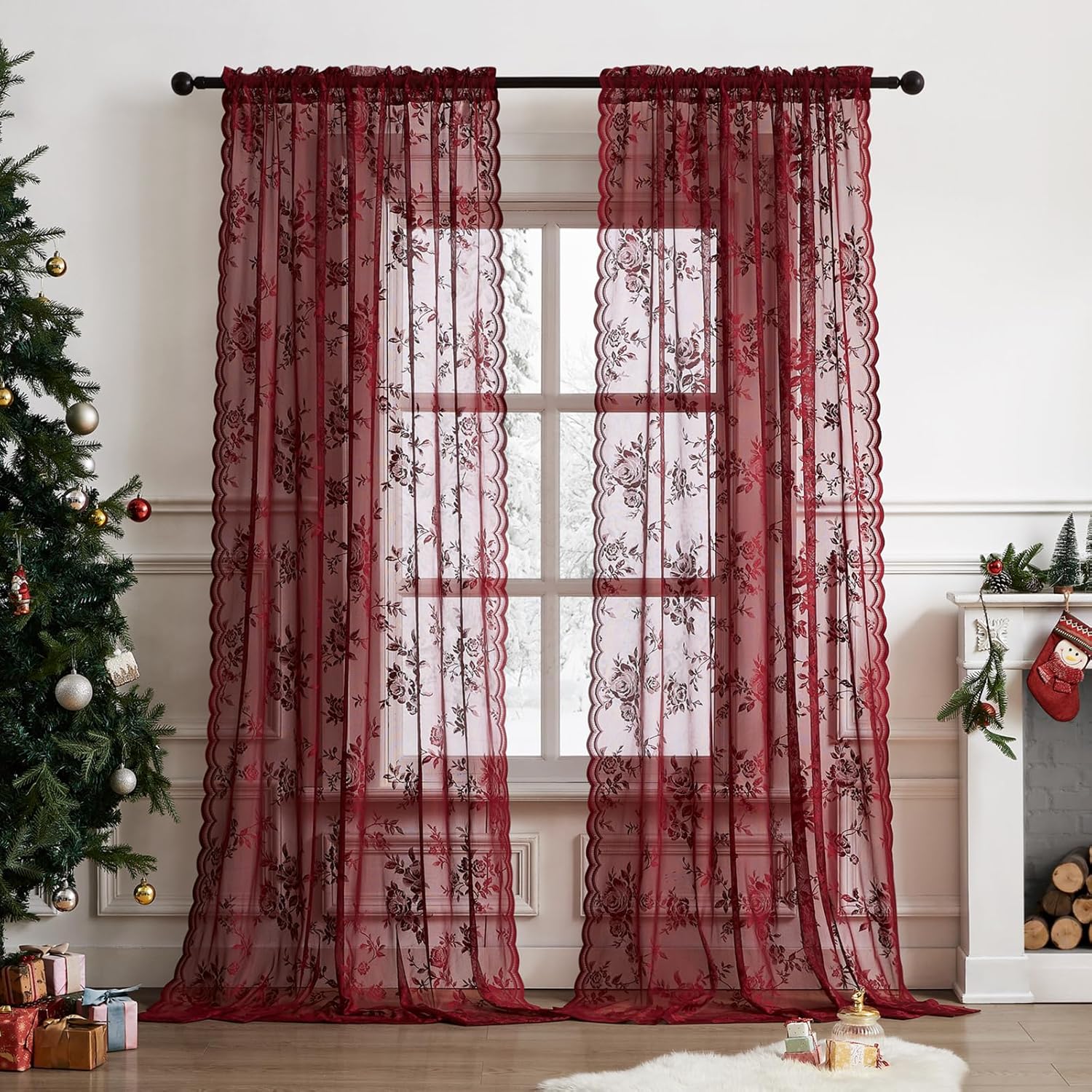 1 PC Burgundy Lace Curtains 45 - Tablet Accessories Aesthetic ulasan dan harga