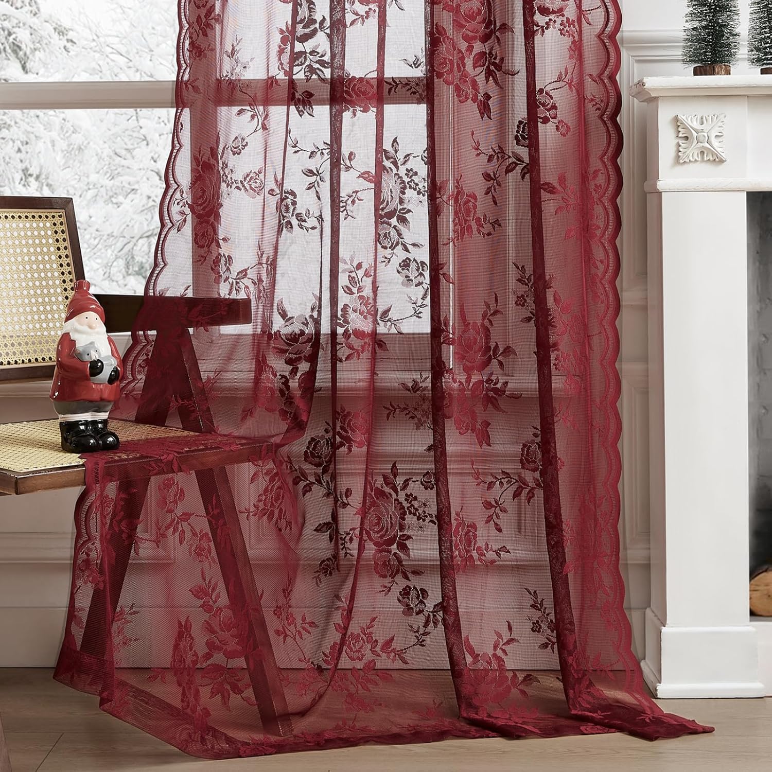1 PC Burgundy Lace Curtains 45 - Tablet Accessories Aesthetic ulasan dan harga